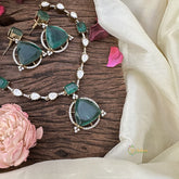 Doublet Green Stone Victorian Diamond Neckpiece-VV1925